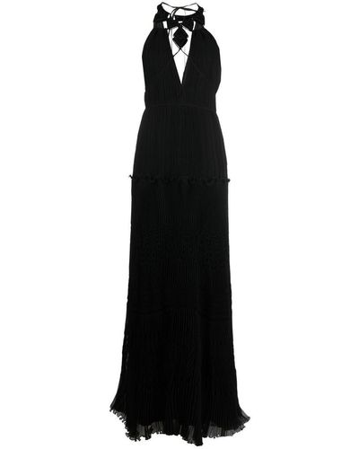 Alberta Ferretti Plissé Embellished Dress - Black