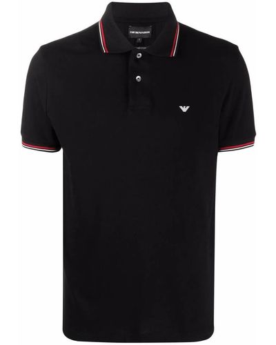 Emporio Armani Slim-fit Stretch Piqué Polo Shirt With Micro Eagle - Black
