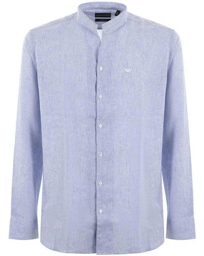 Emporio Armani Linen Blend Striped Shirt - Blue