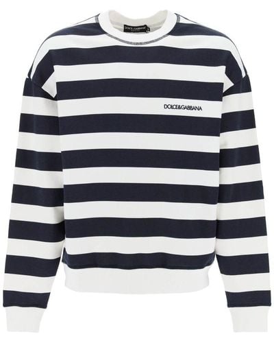 Dolce & Gabbana Striped Sweatshirt With Embroidered Logo - Blue