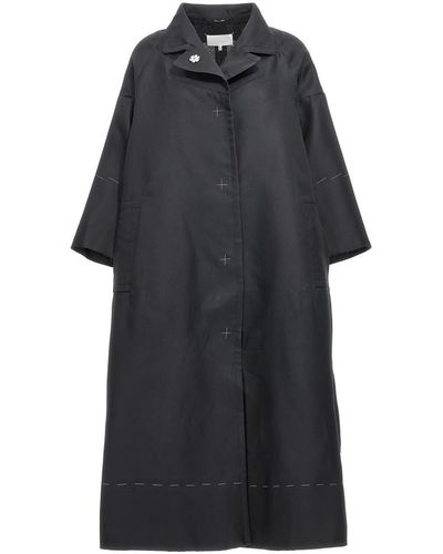Maison Margiela Contrast Stitching Silk Coat Coats, Trench Coats - Black
