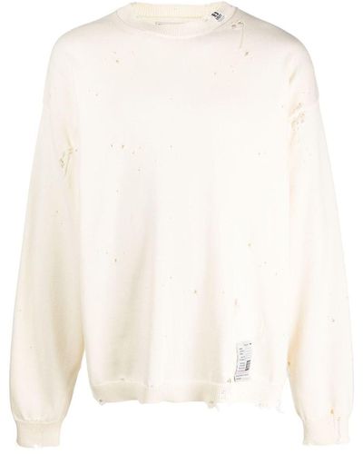 Maison Mihara Yasuhiro Distressed Long-sleeve Cotton Sweater - White
