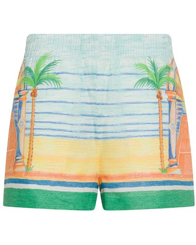 Casablancabrand Day Of Victory Linen Shorts With Print - Blue