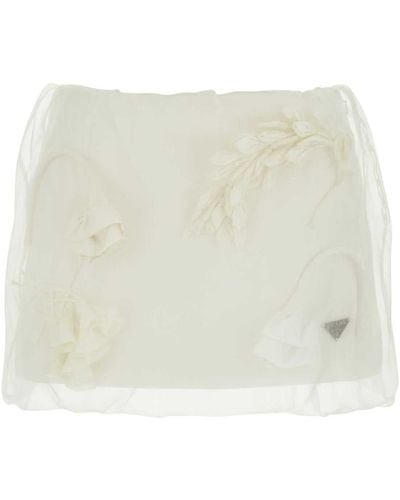 Prada Embroidered Organza Miniskirt - White