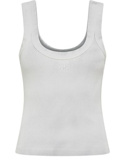 Alexander Wang Ribbed Stretch Cotton Tank Top With Logo - Grey