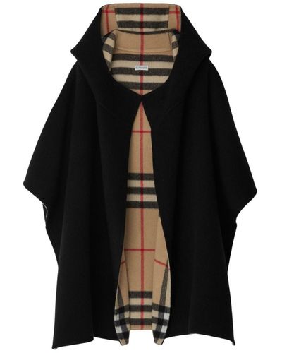 Burberry Wool-cashmere Check Cape - Black