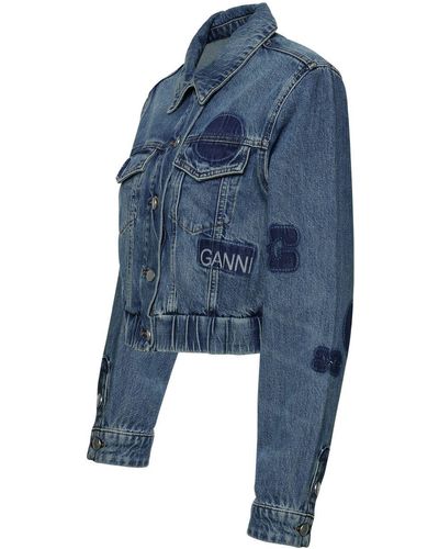 Ganni Cropped Denim Jacket - Blue