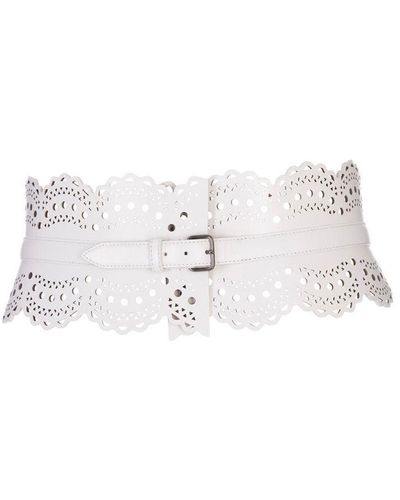 Alaïa Bustier Belt In Perforated Leather - White