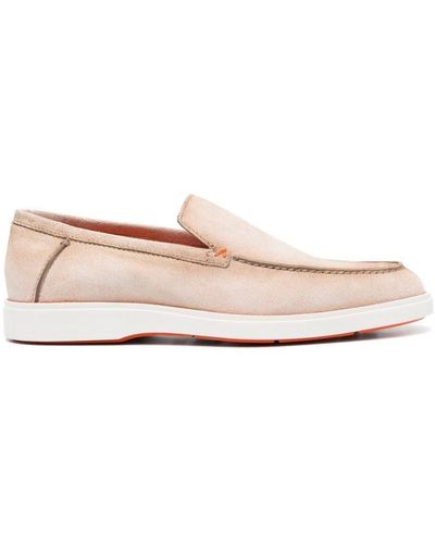 Santoni Moccasin Leather Loafers - Natural