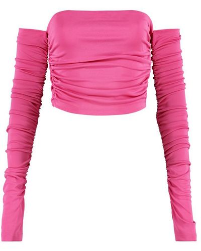 ANDAMANE Long Sleeve Crop Top - Pink