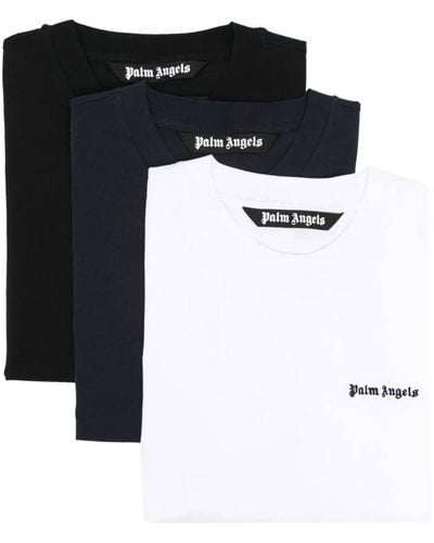 Palm Angels Set Of 3 T-Shirts With Embroidery - Black