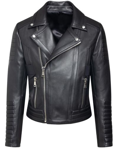 Balmain Lambskin Leather Rider Jacket - Black