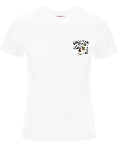 KENZO Crew Neck T Shirt With Embroidery - White