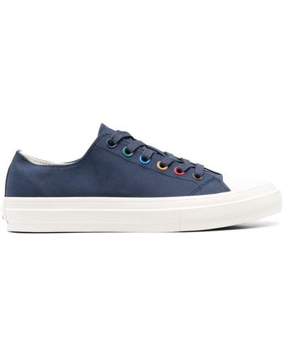 PS by Paul Smith Painted-Eyelet Low-Top Canvas Trainers - Blue