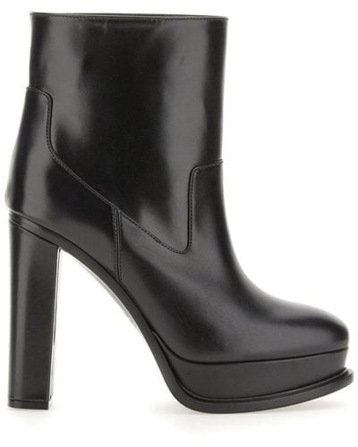 Alexander McQueen Leather Platform Boots - Black