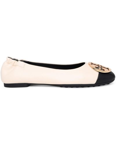 Tory Burch Claire Two-Color Leather Ballet Flats - Natural