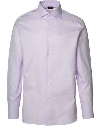 Zegna Two-Tone Cotton Shirt - Purple