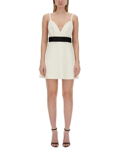 Dolce & Gabbana Short Dress With Shoulder Straps And Satin Belt - Natural