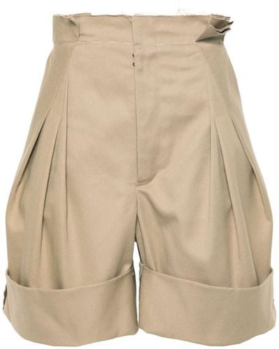 Maison Margiela Raw Cut Shorts With Pleated Detail - Natural