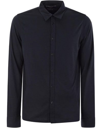 Majestic Filatures Long-sleeved Shirt In Lyocell And Cotton - Blue