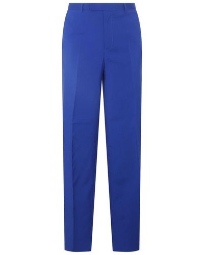 Versace Blue Silk-wool Blend Trousers