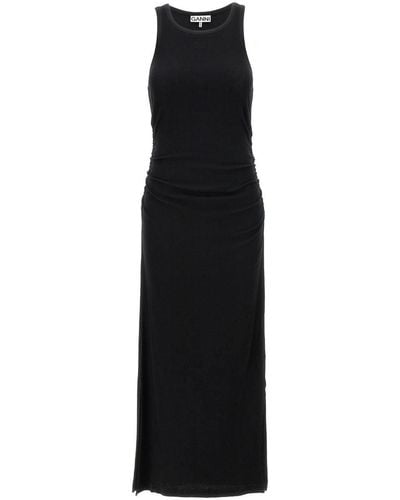 Ganni Organic Stretch Cotton Ribbed Midi Dress - Black