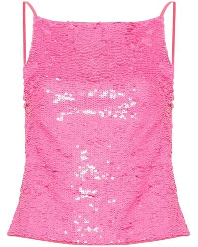 P.A.R.O.S.H. Sequin-Embellished Open-Back Top - Pink