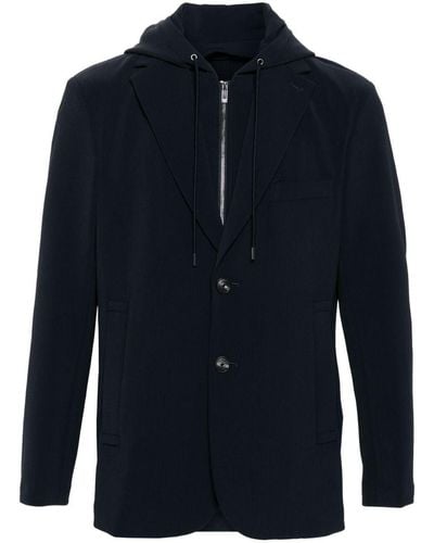 Emporio Armani Hooded Single-Breasted Blazer Jacket - Blue