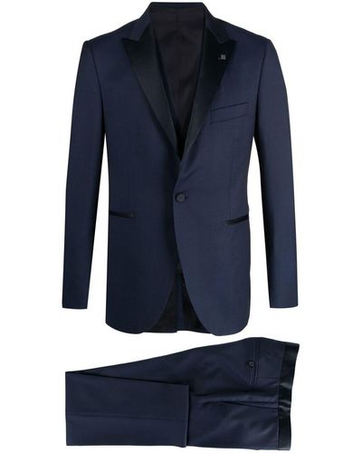 Tagliatore Single-Breasted Virgin Wool Suit With Contrast Lapels - Blue