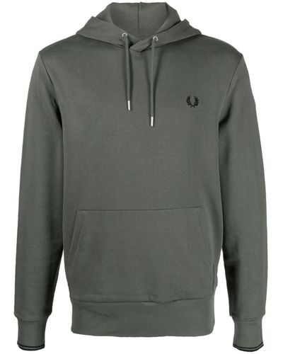 Fred Perry Logo-embroidered Cotton Hoodie - Grey