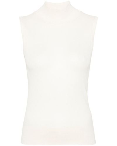 Lemaire Sleeveless Knitted Top With Mock Neck - White