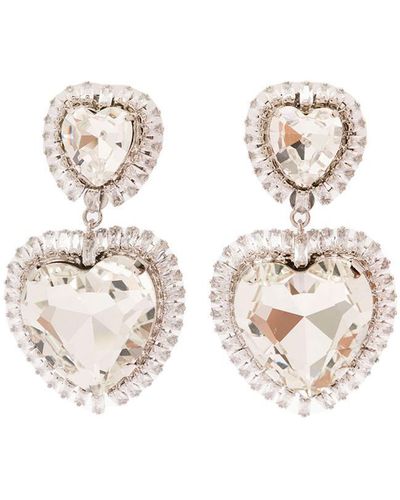 Alessandra Rich Colored Heart-Shaped Clip-On Earrings With Crystal Embellishment - White