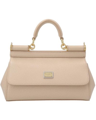 Dolce & Gabbana Small Sicily Bag In Dauphine Leather - Natural