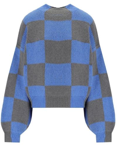 Stine Goya Adonis Check Blue Gray Sweater