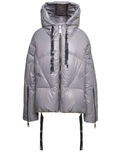 Khrisjoy Grey 'puff Khris Iconic' Oversized Down Jacket With Hood In Polyester Woman