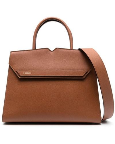 Valextra Duetto Leather Top-Handle Bag - Brown