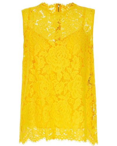 Dolce & Gabbana Lace Top Tops - Yellow