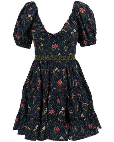 Agua Bendita Multicolored 'manzanilla Pacifico' Mini Dress In Cotton Woman - Black