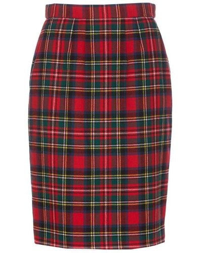 Saint Laurent Tartan-check Pencil Skirt - Red