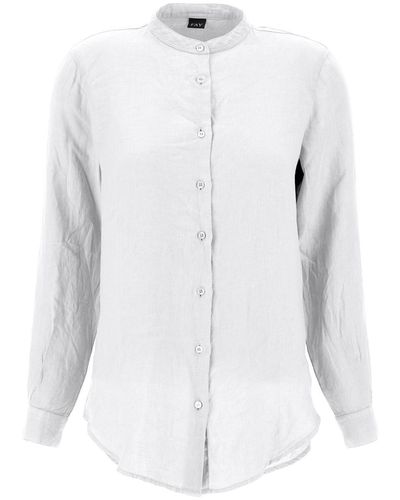 Fay Linen Shirt With Mandarin Collar - White