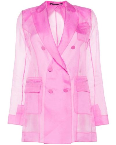 Max Mara Pianoforte Silk Double-Breasted Blazer Jacket - Pink