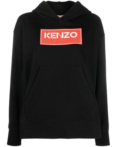 KENZO Logo-print Cotton Hoodie - Black