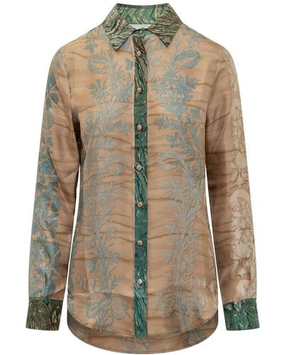 Pierre Louis Mascia Pierre Louis Mascia Silk Shirt With Floral Print - Brown