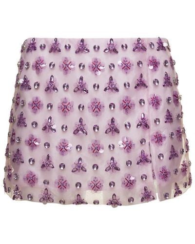 DES_PHEMMES Geometric Mini Skirt With Crystal Embellishment - Purple