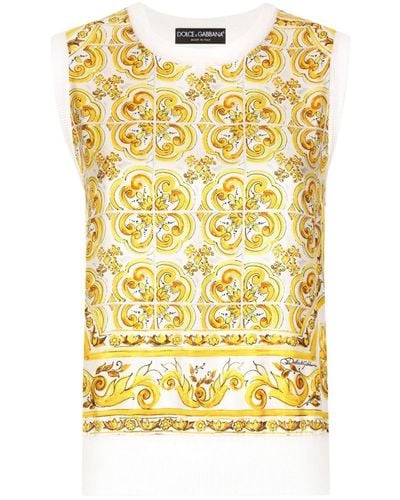 Dolce & Gabbana Maiolica Print Silk Tank Top - Yellow