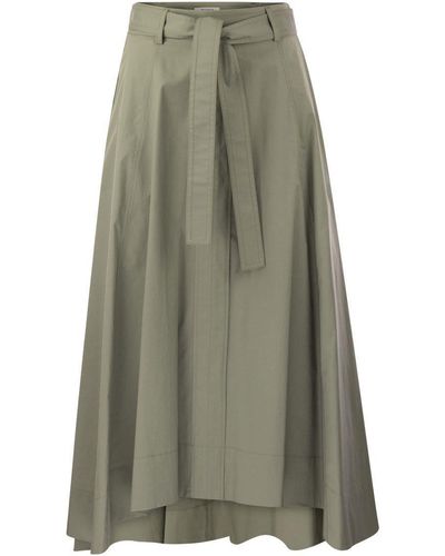 Peserico Long Skirt In Lightweight Stretch Cotton Satin - Green