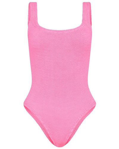 Hunza G Square Neck One-piece Swimsuit With Deep Back Neckline - Pink