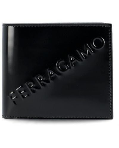 Ferragamo Logo Embossed Bi-fold Wallet - Black
