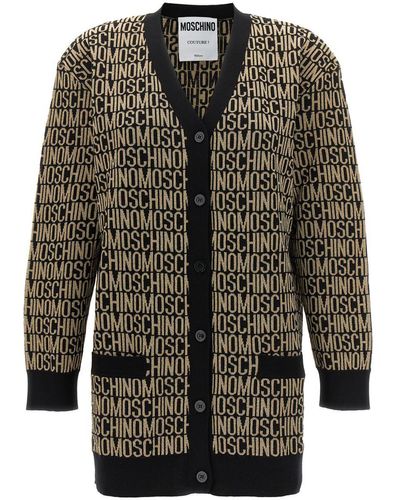 Moschino Jaquard Logo Cardigan Sweater, Cardigans - Black