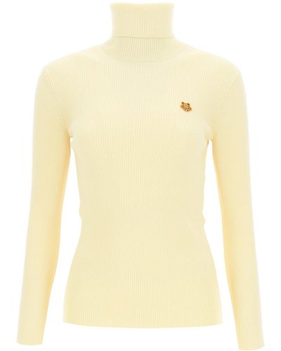 KENZO Turtleneck Jumper With Tiger Crest Patch - Yellow
